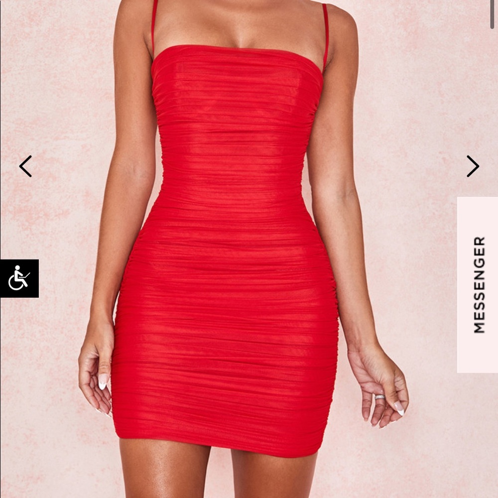 Ella Red gathered mesh mini dress